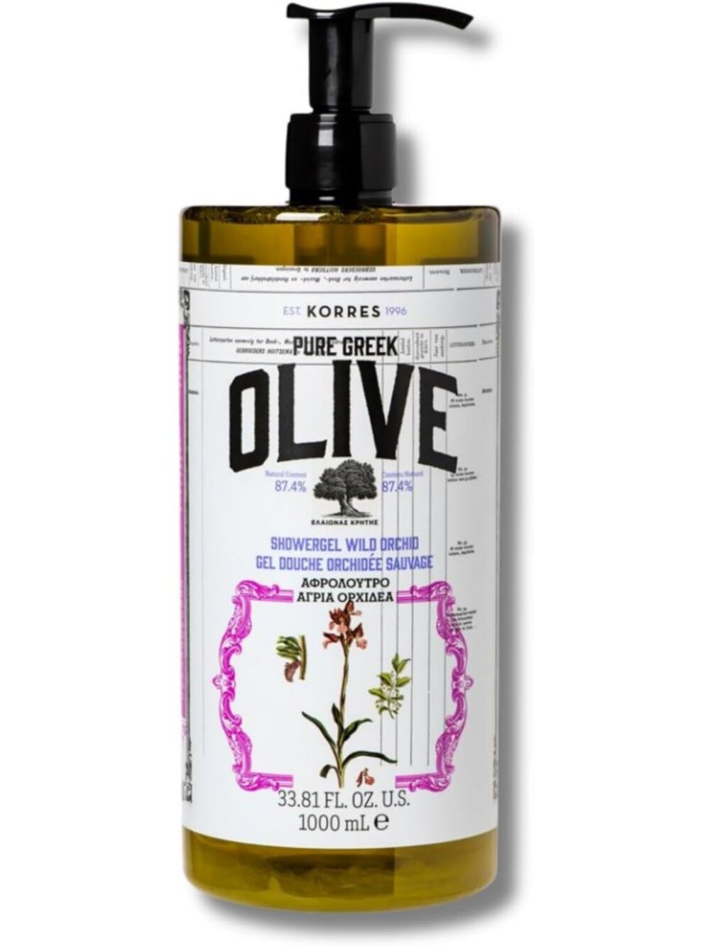 Pure Greek Olive Shower Gel with Wild Orchid - Moisturizing & Nourishing 33.8 Fl